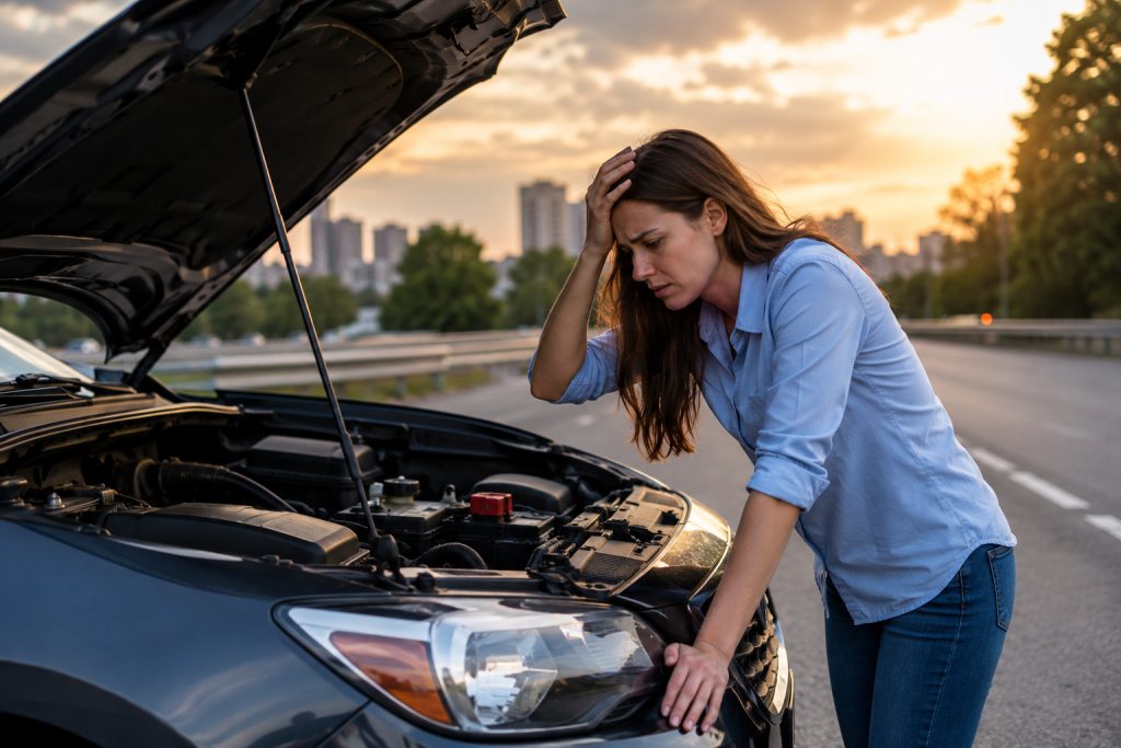 Car trouble at sunset